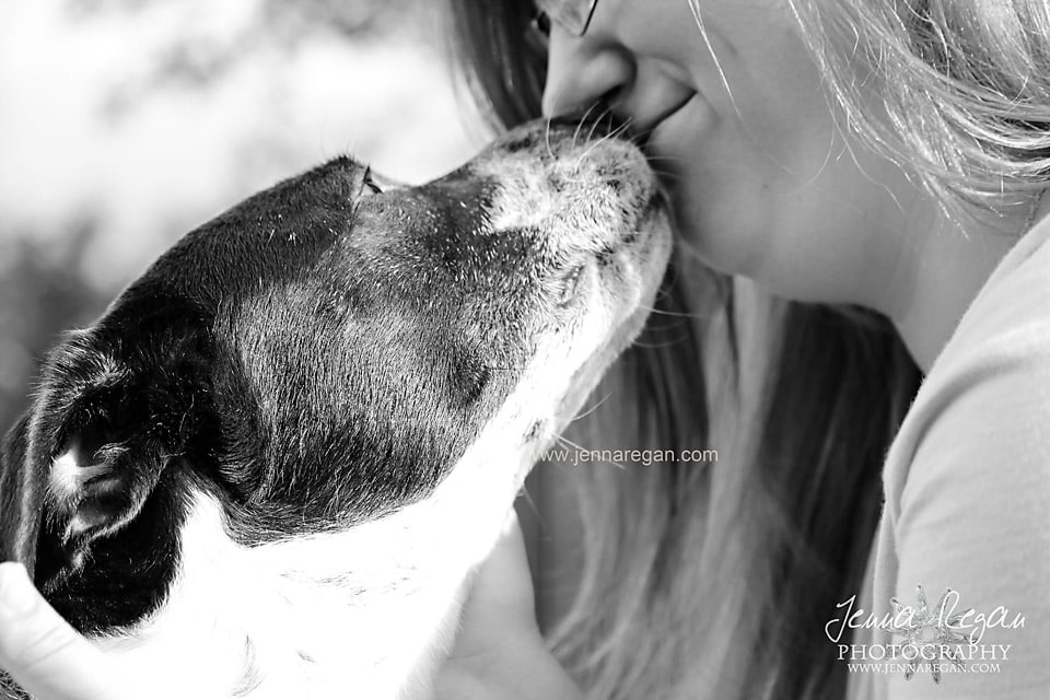 black and white photo of dog and woman prosper texas