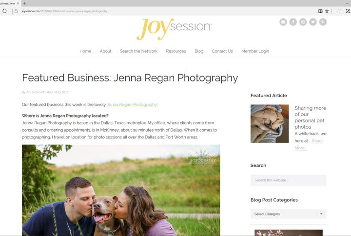 Feature on JoySession.com | Pet Photography Interview with Jenna